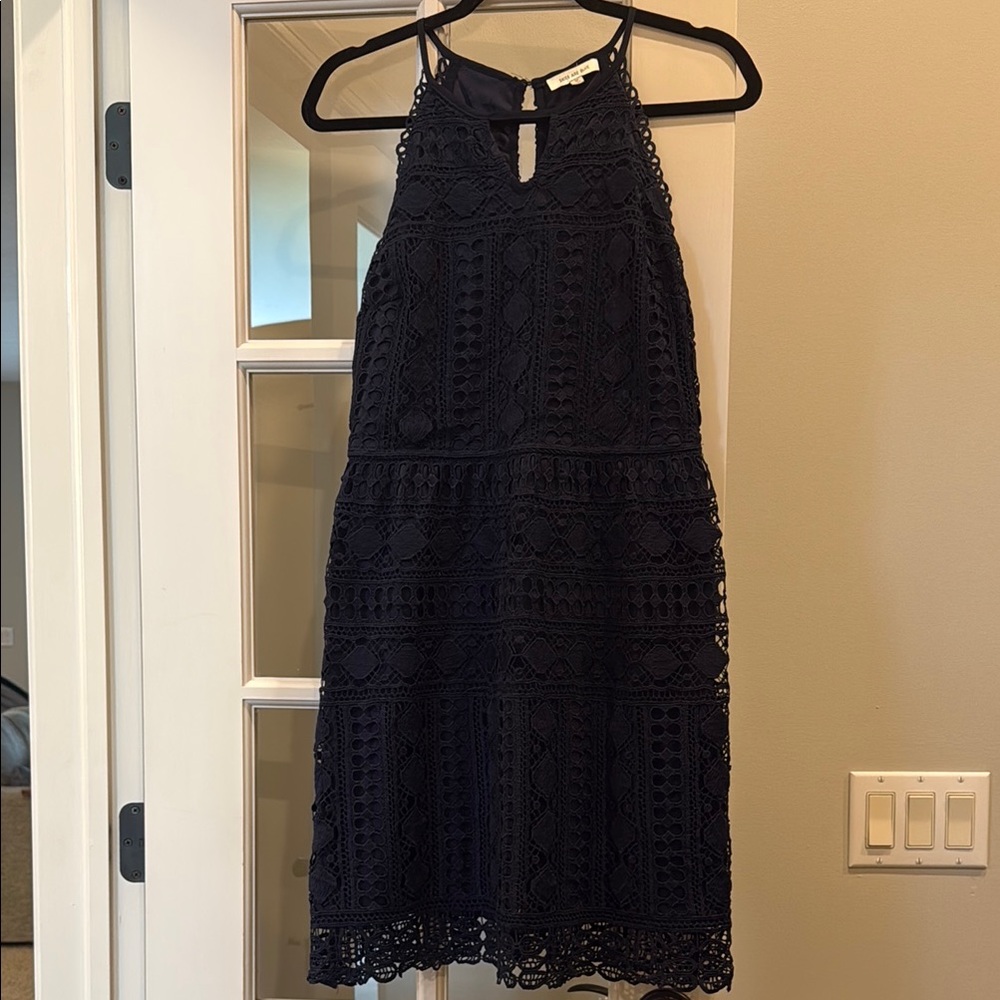 Skies Are Blue Navy Halter A-line Mini Dress